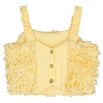 Girls Yellow Flower Tulle Sleeveless Top