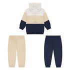 Younger Boys Beige, Grey & Navy Blue 3-Piece Tracksuit, 4, hi-res