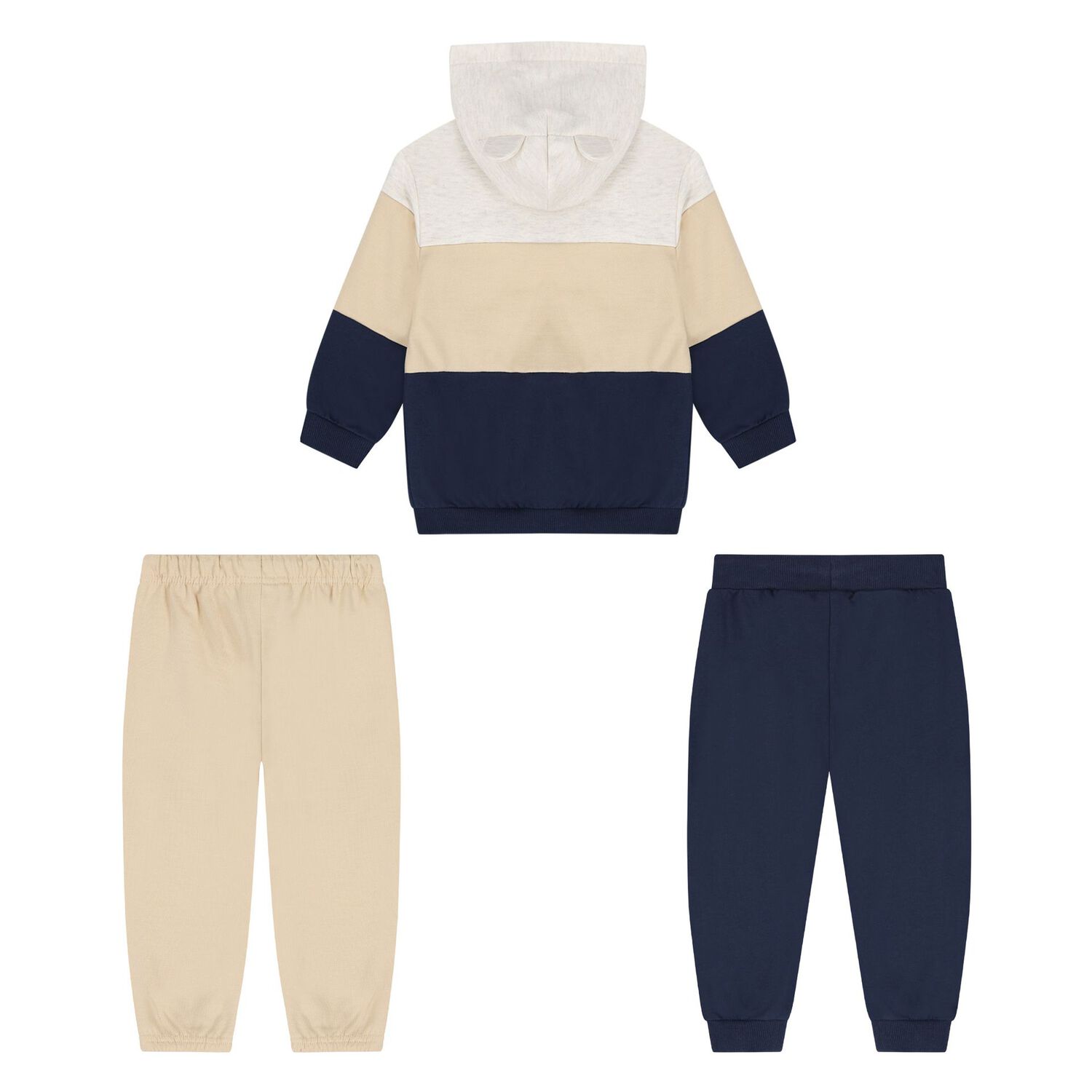 Younger Boys Beige, Grey & Navy Blue 3-Piece Tracksuit, 4, hi-res