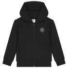 Boys Black Logo Hooded Zip Up Top, 1, hi-res