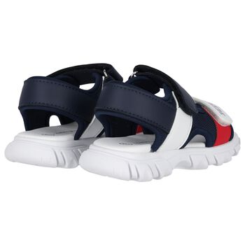 Boys White, Blue & Red Logo Sandals