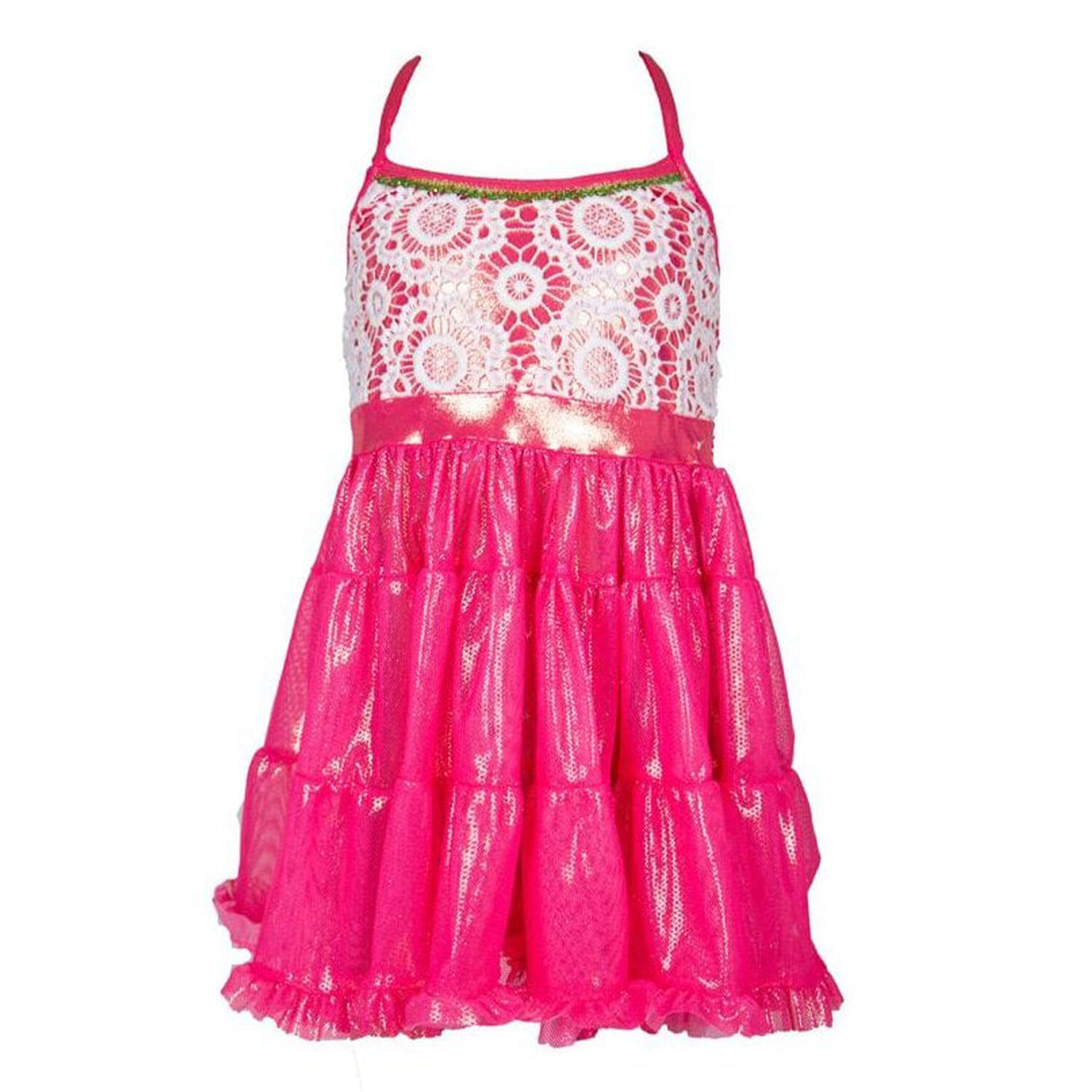 Girls Pink Lolita Crochet Beach Dress, 1, hi-res image number null