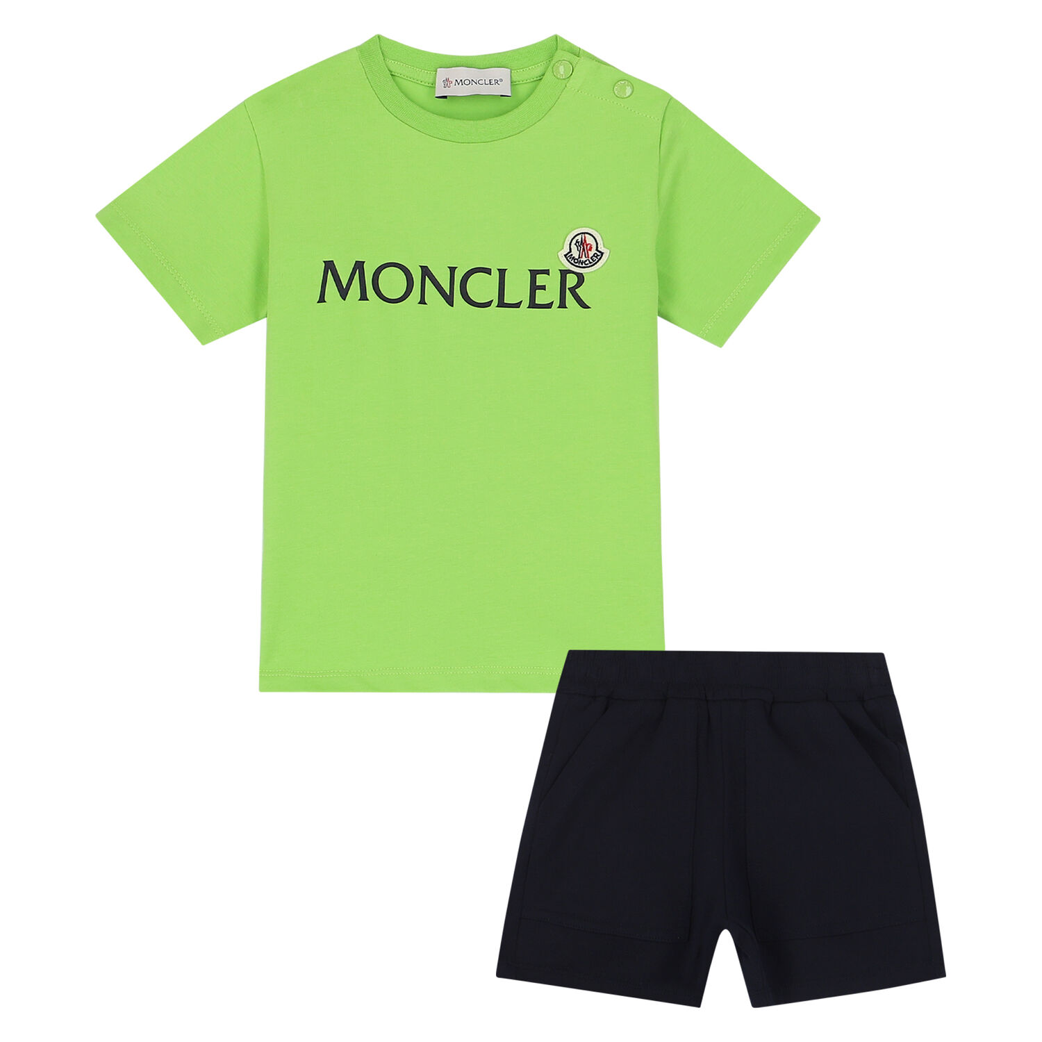 Younger Boys Green & Navy Logo Shorts Set, 1, hi-res