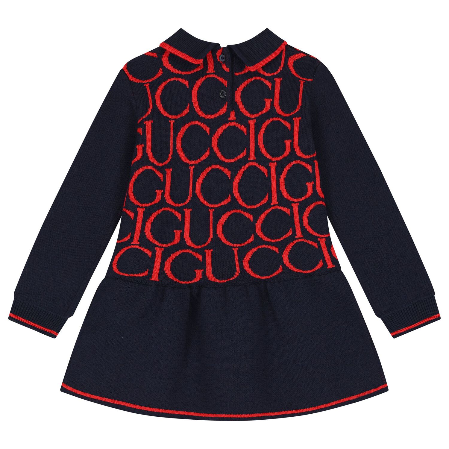 Younger Girls Navy Blue & Red Jacquard Dress, 1, hi-res