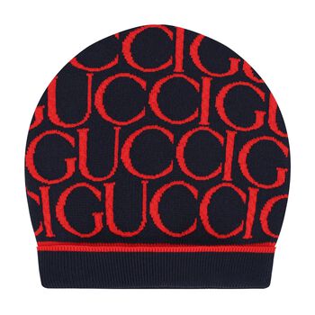 Navy Blue & Red Logo Jacquard Hat