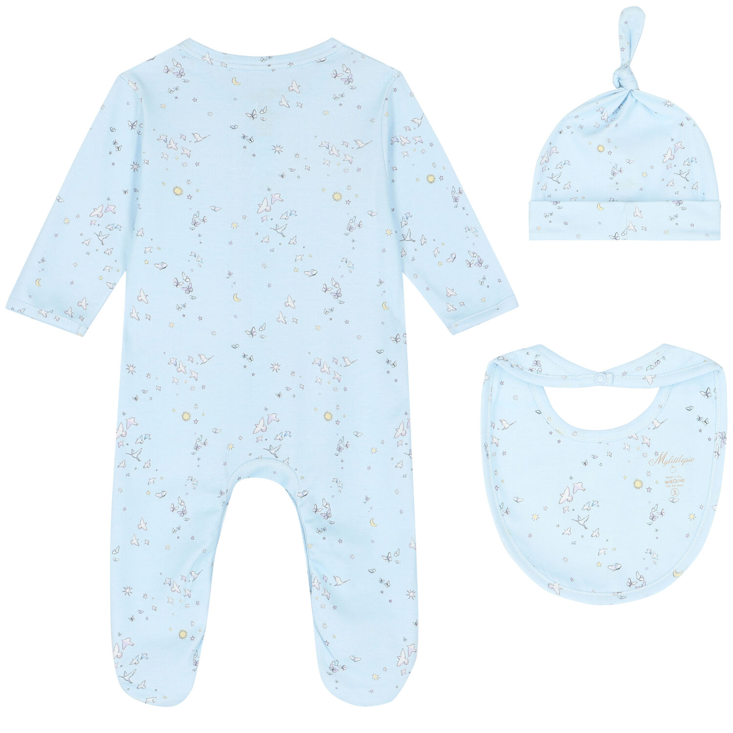 Baby Boys Blue Bird & Butterfly Babygrow Set, 1, hi-res