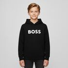 Boys Black Logo Hooded Top, 1, hi-res