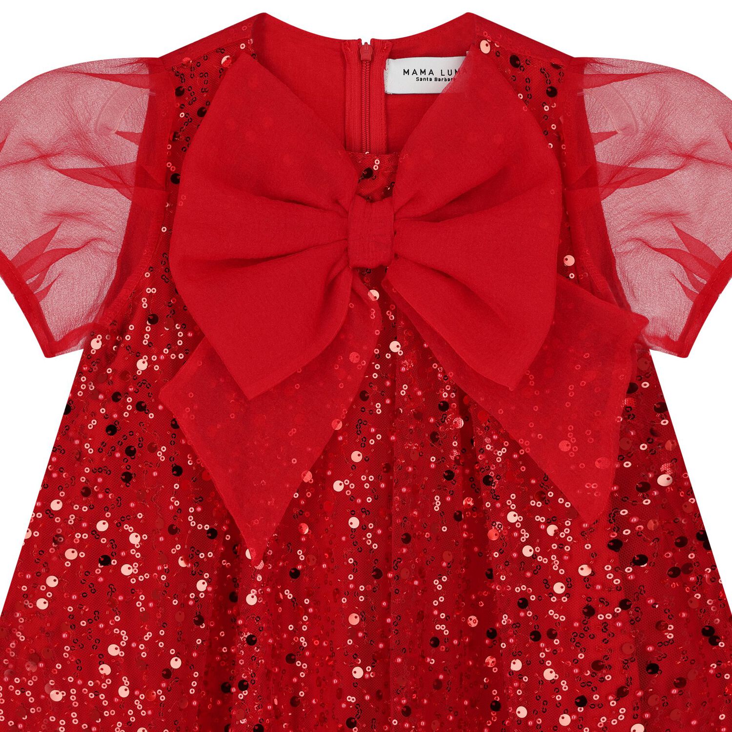 Girls Red Chiffon & Tulle Sequin Dress, 2, hi-res
