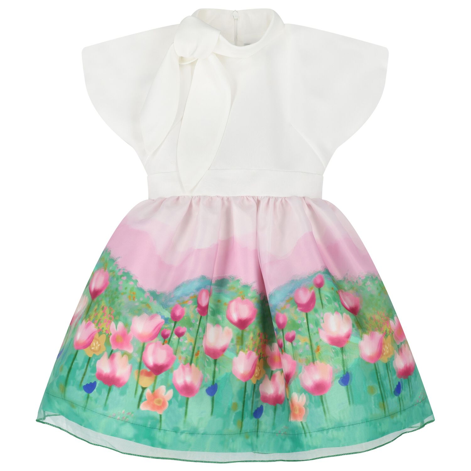 Girls White, Pink & Green Floral Dress, 1, hi-res image number null
