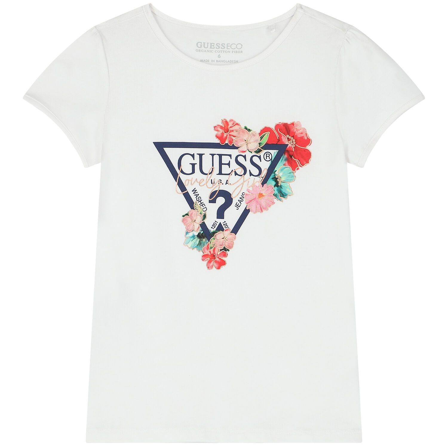 تيشيرت بنات بالشعار باللون الأبيض, 1, hi-res