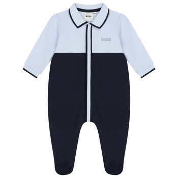 Baby Boys Blue & Navy Blue Logo Babygrow