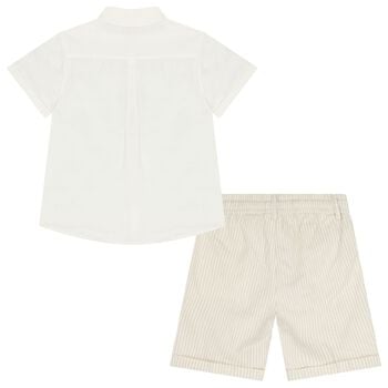 Boys Ivory & Beige Striped Shorts Set