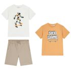 Boys White, Yellow & Beige Shorts Set, 4, hi-res