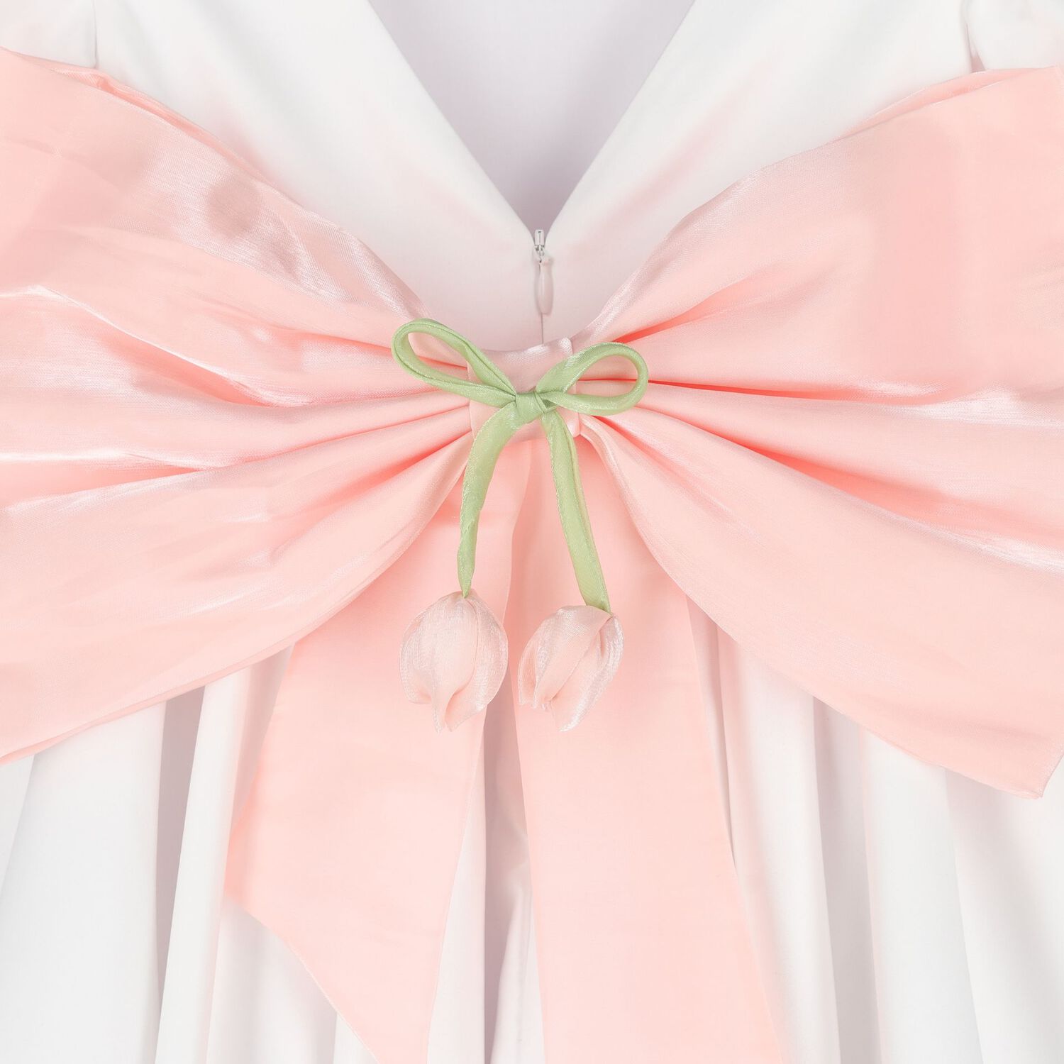 Girls White & Pink Floral Satin Dress, 1, hi-res