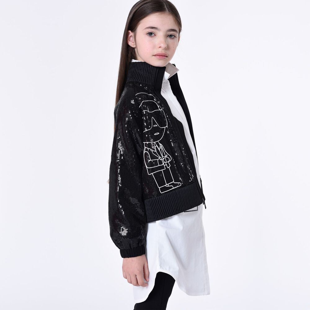 KARL LAGERFELD Girls Black Logo Sequin Jacket Junior Couture UAE