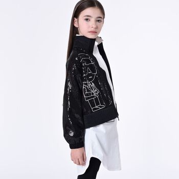 Girls Black Logo Sequin Jacket 