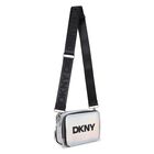 Girls Metallic Silver Logo Handbag, 1, hi-res