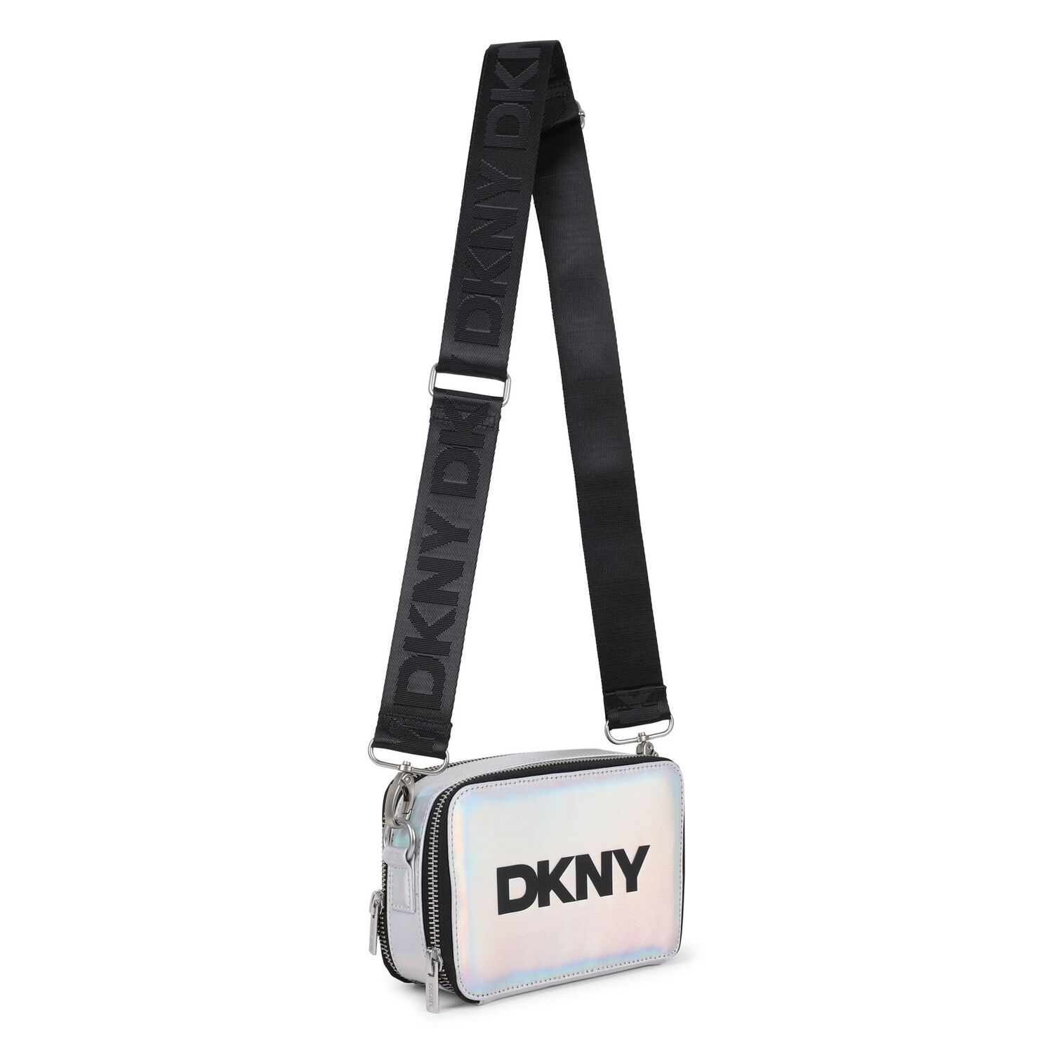 Girls Metallic Silver Logo Handbag, 1, hi-res