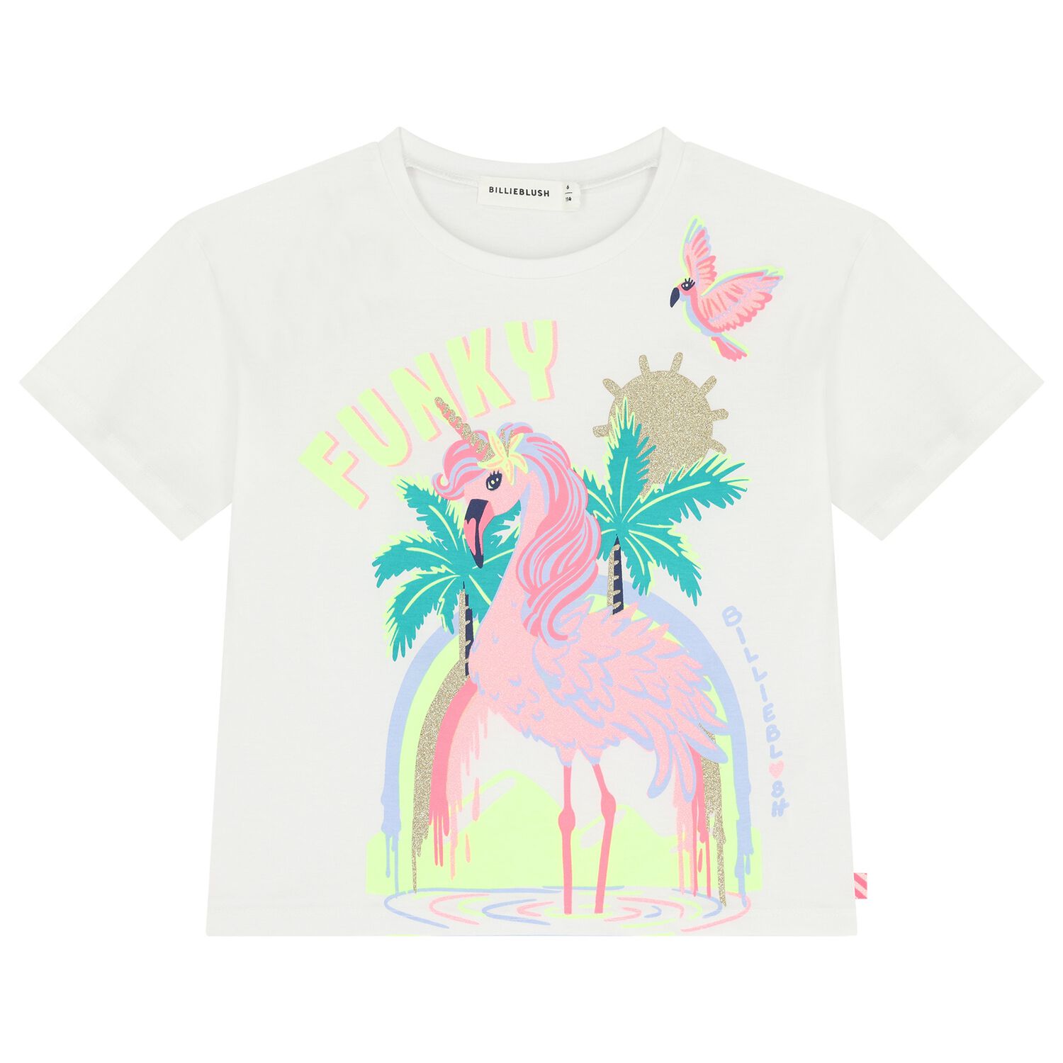 Girls White Pink Unicorn Flamingo T-Shirt, 1, hi-res
