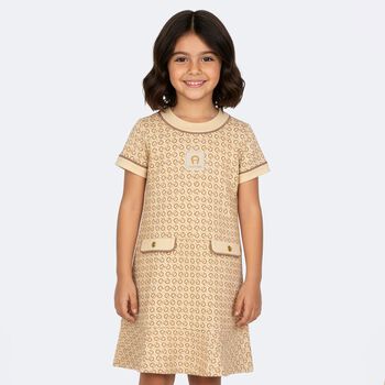 Girls Beige Logo Dress