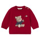 Baby Boys Red Teddy Bear Knitted Jumper, 2, hi-res