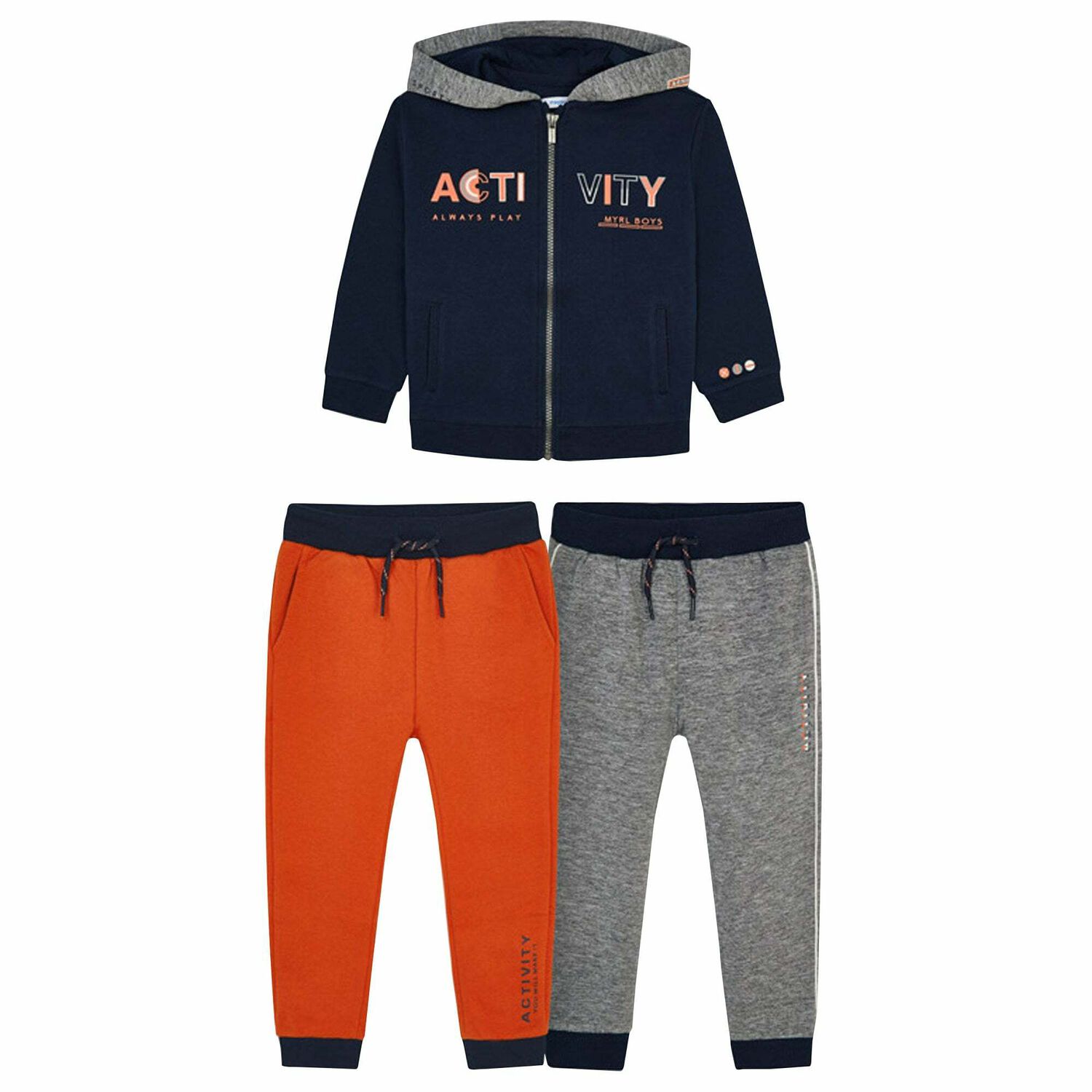 Boys Navy, Orange & Grey 3-Piece Tracksuit, 1, hi-res
