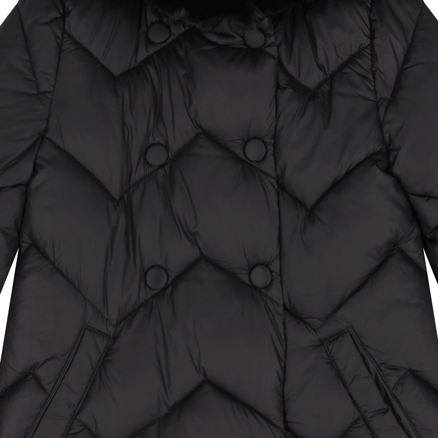 معطف منفوخ ومبطن بشكل زجزاج للبنات باللون الاسود , 1, hi-res