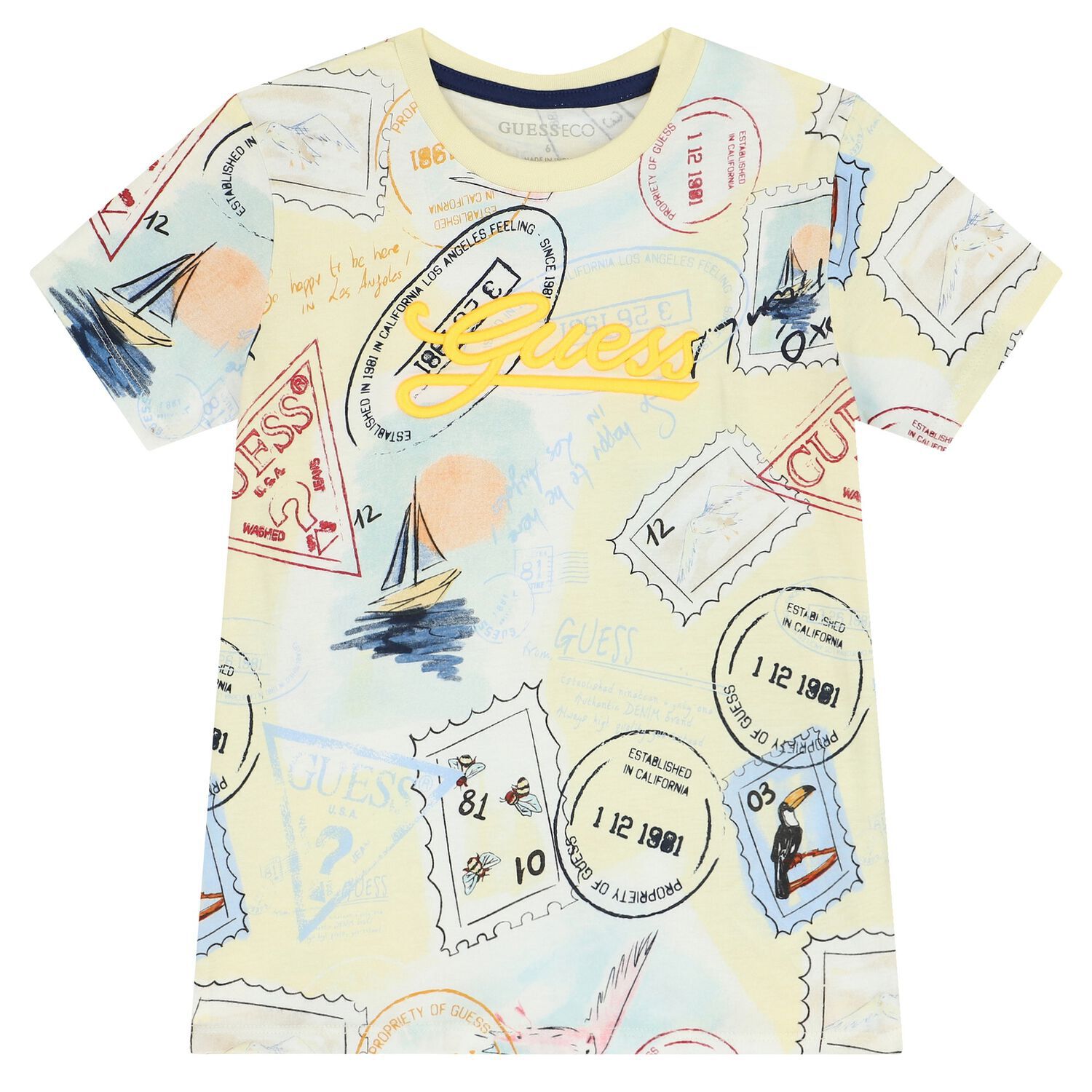 تيشيرت أولاد بالشعار باللون الأصفر, 1, hi-res