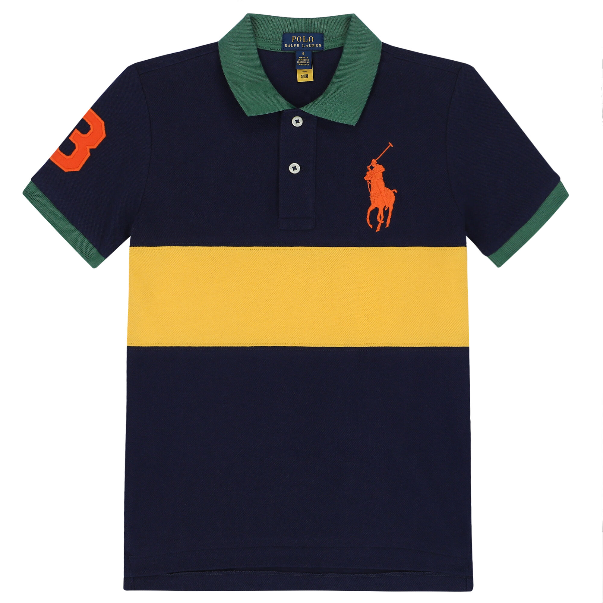 Ralph Lauren Boys Navy Yellow Logo Polo Shirt Junior Couture UAE