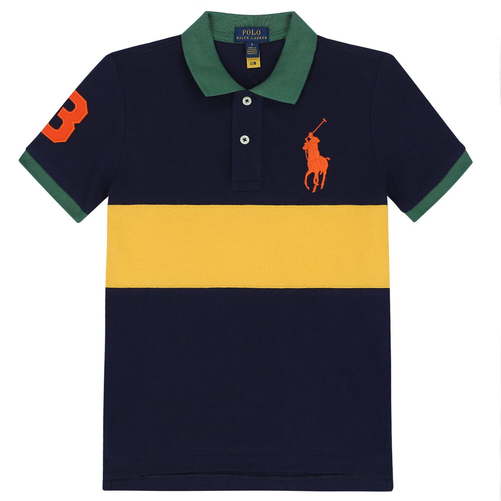 Ralph Lauren Boys Navy & Yellow Logo Polo Shirt | Junior Couture UAE