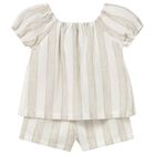 Younger Girls Beige & White Striped Shorts Set, 1, hi-res