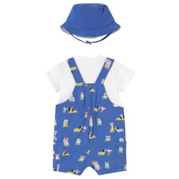 Baby Boys Blue Dungaree & Hat Set