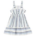 Girls White & Blue Stripe Dress, 1, hi-res