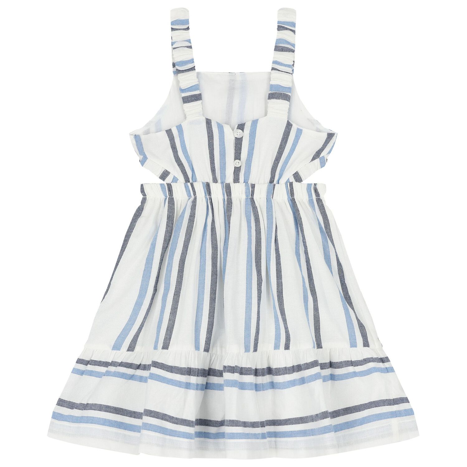 Girls White & Blue Stripe Dress, 1, hi-res