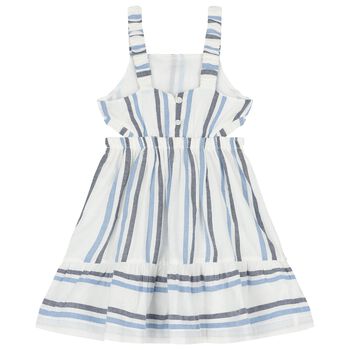 Girls White & Blue Stripe Dress