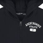 Boys Navy Blue Logo Hooded Zip Up Top, 1, hi-res
