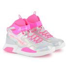 Girls Silver & Pink Faux Leather Trainers, 1, hi-res
