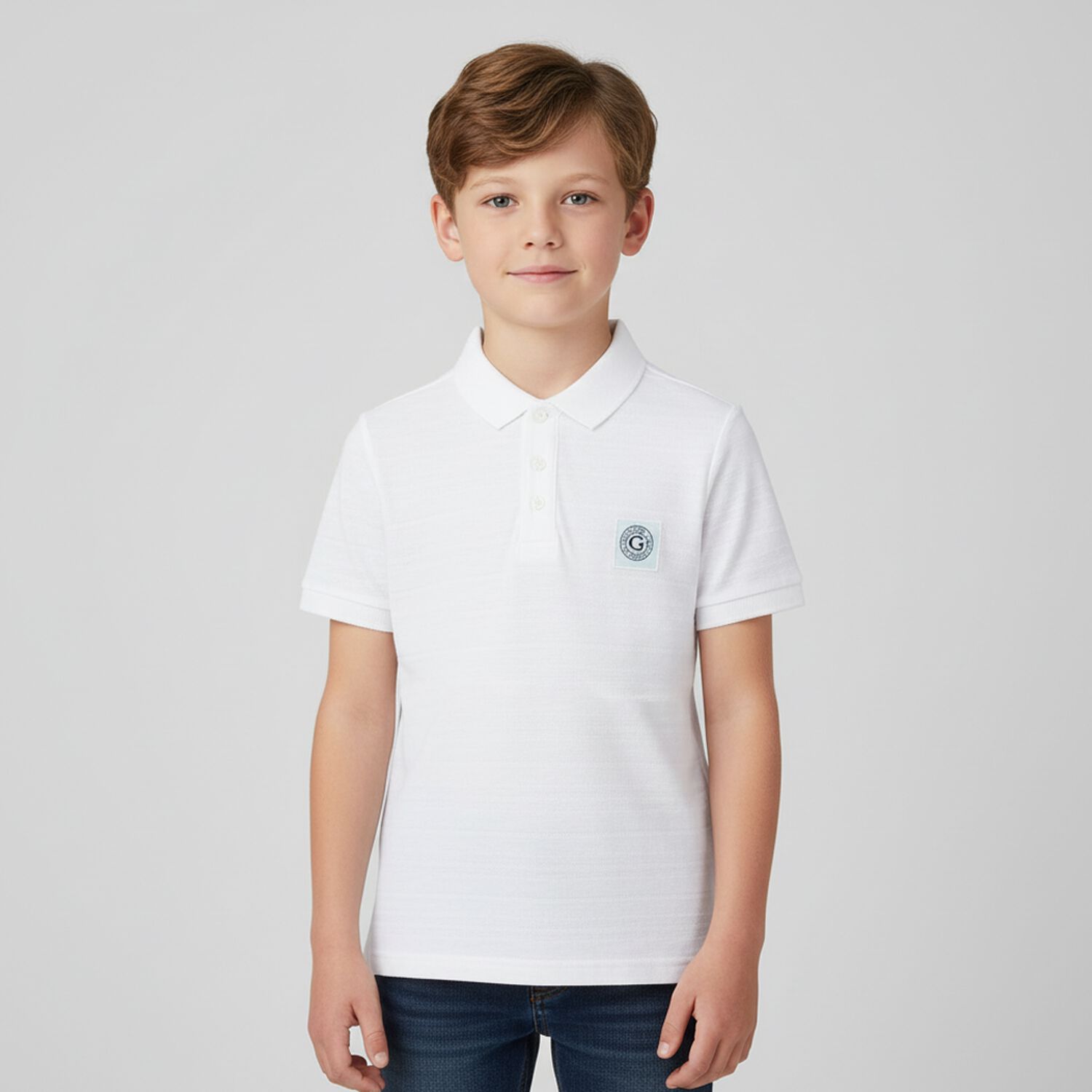 Boys White Logo Polo Shirt, 1, hi-res image number null
