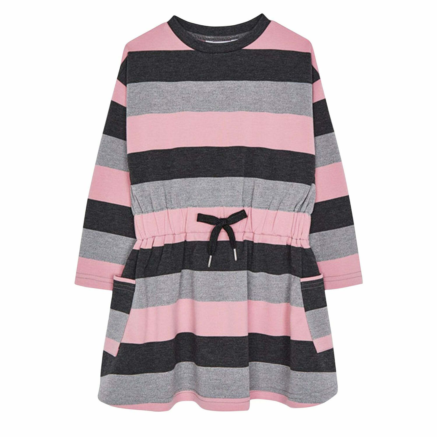 Girls Pink & Grey Striped Dress, 1, hi-res image number null
