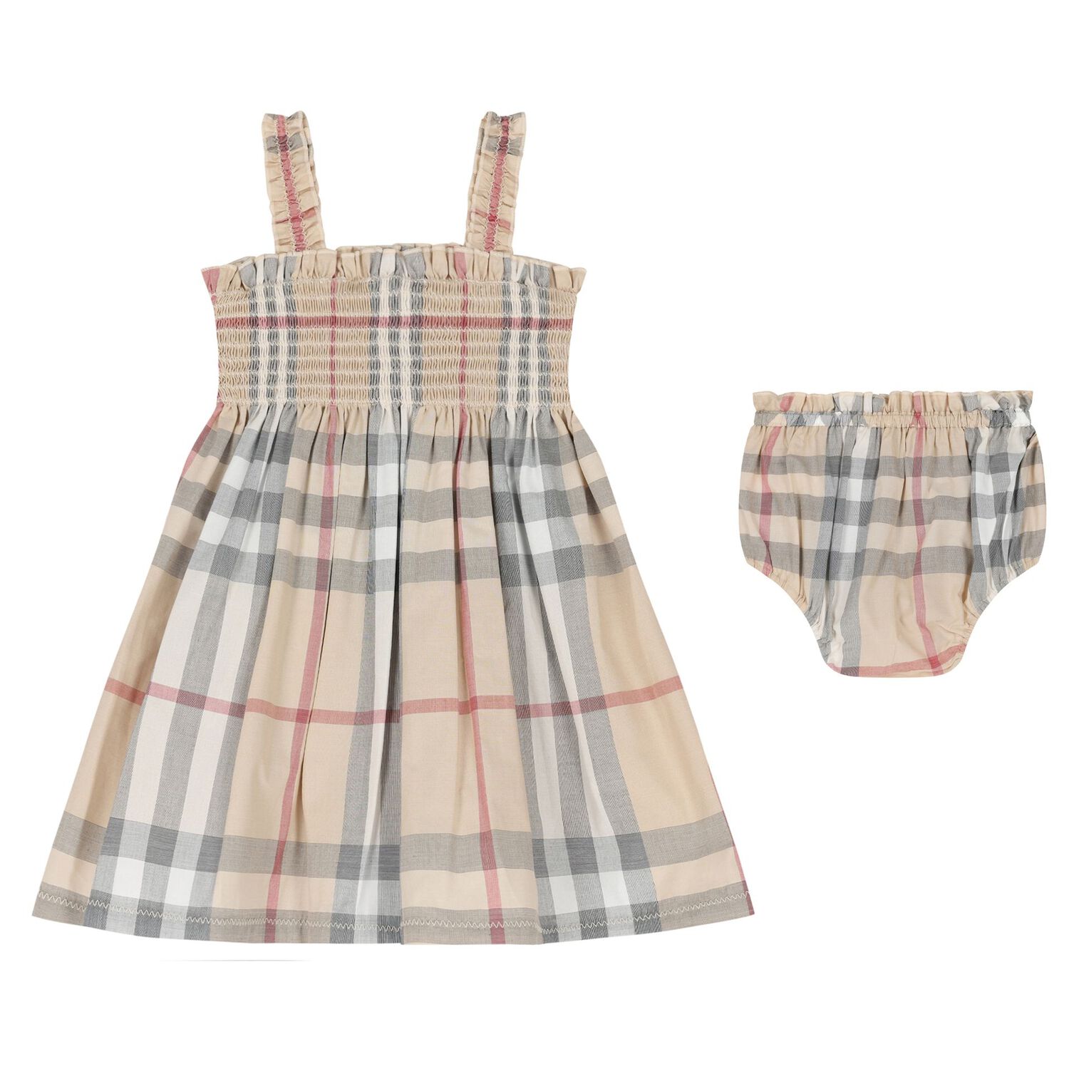 Baby Girls Pale Beige Check Dress Set, 1, hi-res image number null