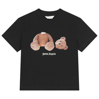 Girls Black Teddy Bear Logo T-Shirt