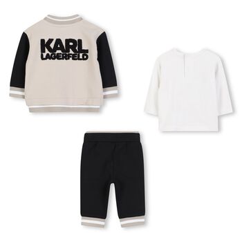 Younger Boys Beige & White Logo Tracksuit Set ( 3 Piece )
