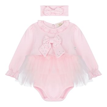 Caramelo Kids Baby Girls Pink Bow Tulle Dress Set , 2 Baby Girls Pink Bow Tulle Dress Set