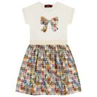 Girls Ivory & Green Ribbon Dress, 1, hi-res