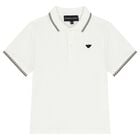 Boys White Logo Polo Shirt , 1, hi-res