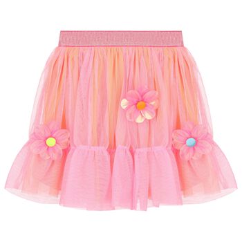 Girls Pink & Orange Flower Tulle Skirt