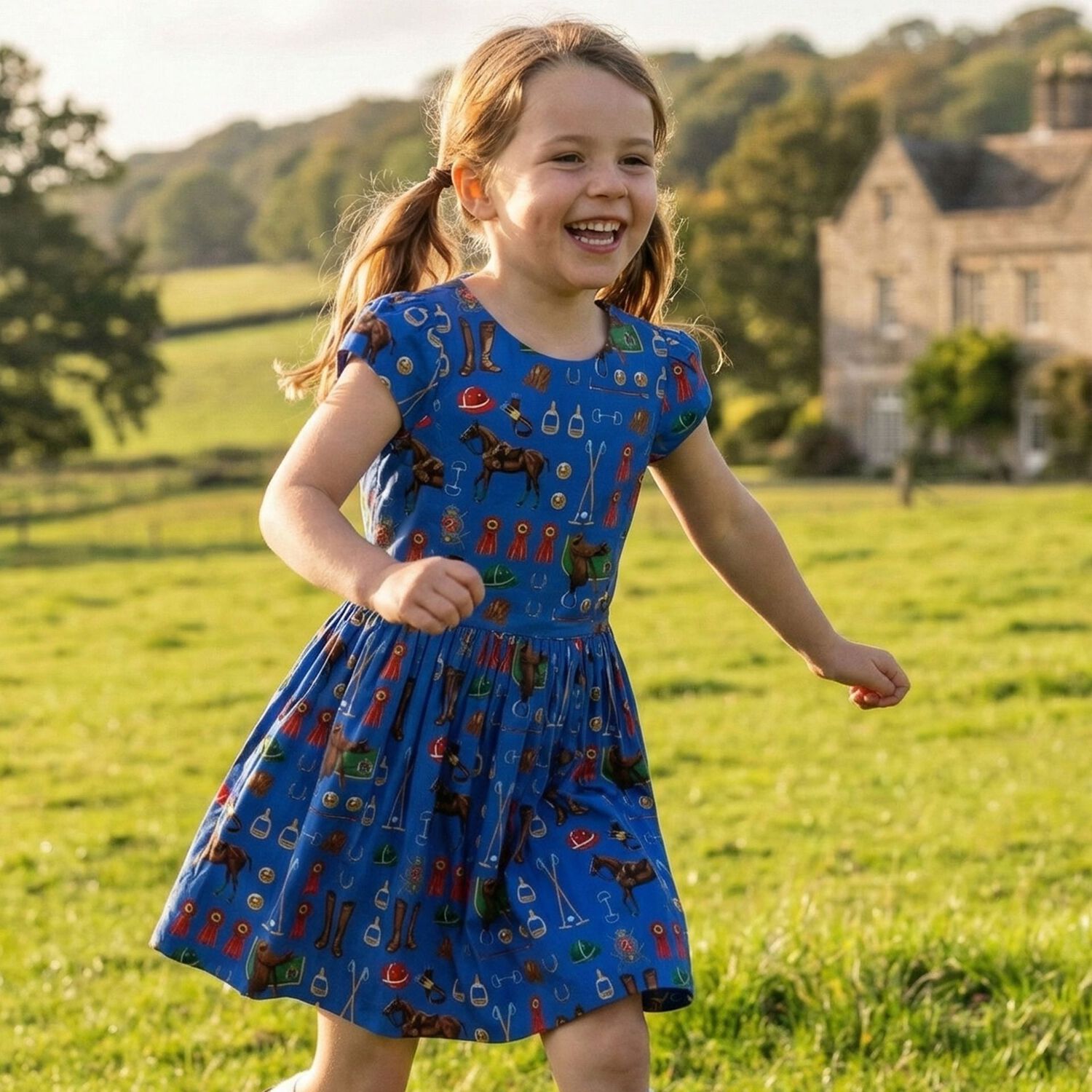 Girls Blue Logo Dress, 1, hi-res