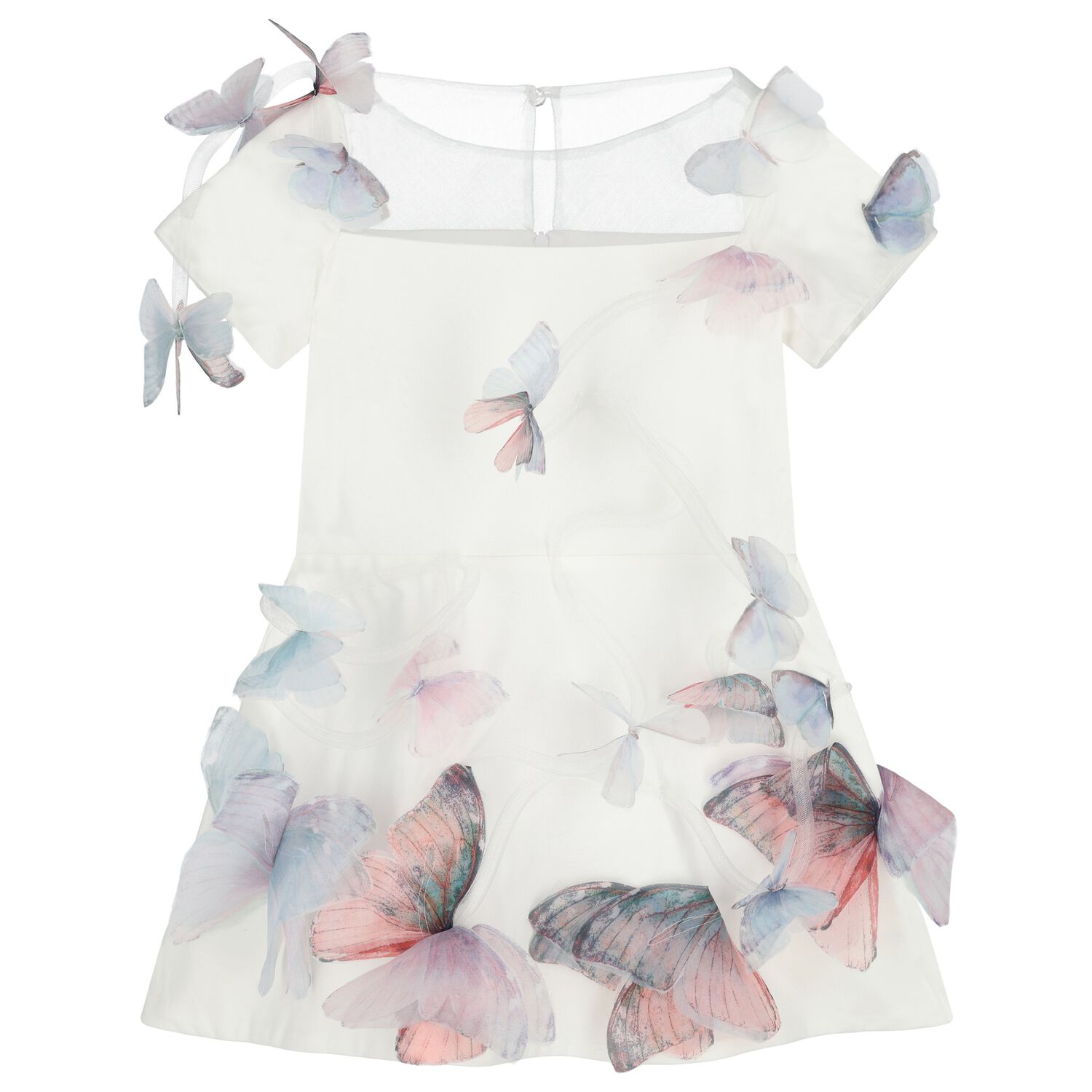 Girls White 3D Butterfly Applique Dress, 1, hi-res