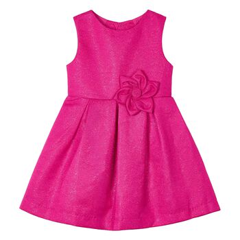 Girls Pink Satin Flower Dress