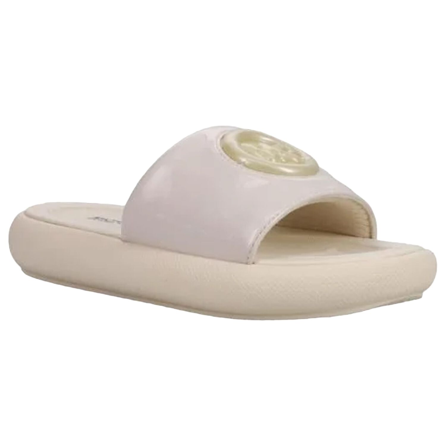 Girls Beige Patent Leather Sliders, 1, hi-res